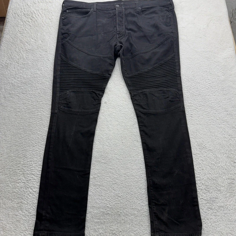 True Religion Rocco Relaxed Skinny Moto Biker Jeans Black Mens Size 44 USA Made‎